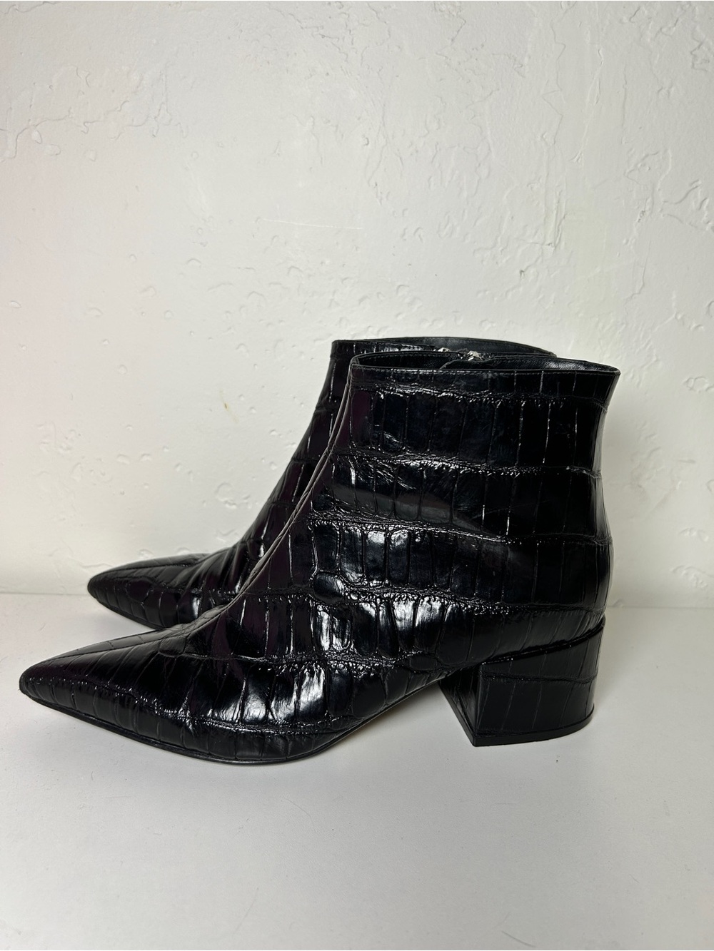 Sergio Rossi Black Croc-Embossed‎ Pointed Toe Ankle Boots